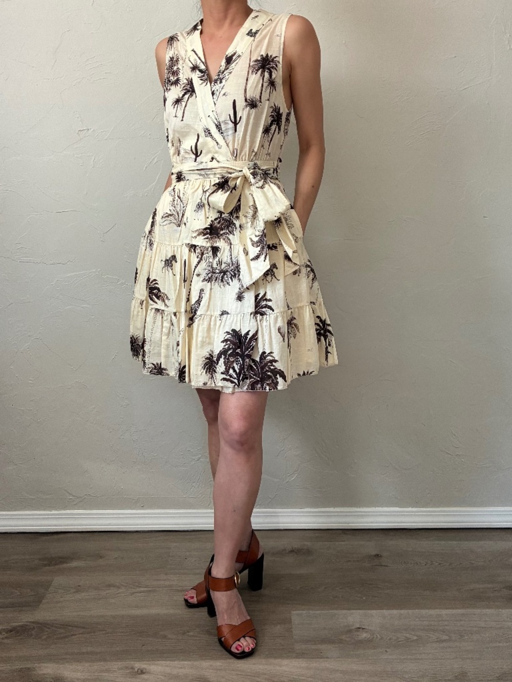 Banana Republic Safari Print Cotton Boho Wrap Tiered Dress XS Petite